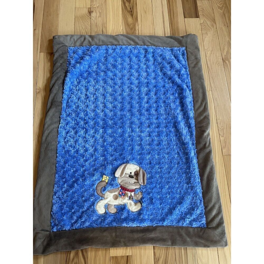 TAGGIES Blue Brown Puppy Dog Baby Blanket‎ Lovey 30in. x40in.